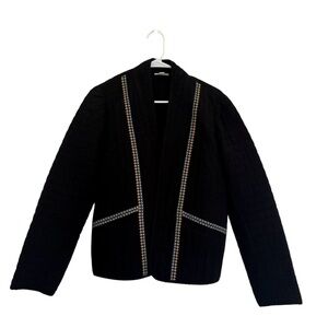 J.Jill Women's Jacket, black, size S, quilted, embroidered, pure jill elements